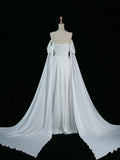 Niulatu A Line Off The Shoulder White Satin Long Prom Dresses Party Evening Dress HZ1110