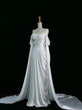 Niulatu A Line Off The Shoulder White Satin Long Prom Dresses Party Evening Dress HZ1110
