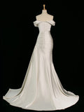 Niulatu Mermaid Off The Shoulder Ivory Satin Wedding Dresses With Ruffles HZ1110