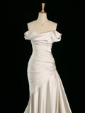 Niulatu Mermaid Off The Shoulder Ivory Satin Wedding Dresses With Ruffles HZ1110