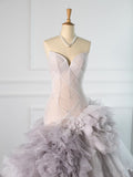 Niulatu Mermaid Strapless Lilac Tulle Long Prom Dresses Party Gown Evening Dress HZ1110