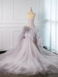 Niulatu Mermaid Strapless Lilac Tulle Long Prom Dresses Party Gown Evening Dress HZ1110