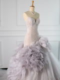 Niulatu Mermaid Strapless Lilac Tulle Long Prom Dresses Party Gown Evening Dress HZ1110