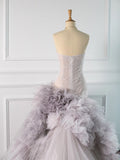 Niulatu Mermaid Strapless Lilac Tulle Long Prom Dresses Party Gown Evening Dress HZ1110
