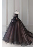 Niulatu Ball Gown Strapless Black Tulle Long Prom Dresses Party Gown Evening Dress HZ1110
