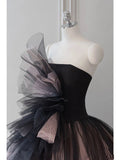 Niulatu Ball Gown Strapless Black Tulle Long Prom Dresses Party Gown Evening Dress HZ1110