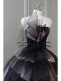 Niulatu Ball Gown Strapless Black Tulle Long Prom Dresses Party Gown Evening Dress HZ1110