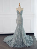 Niulatu Mermaid High Neckline Sequin Long Prom Dresses Party Gown Evening Dress HZ1110