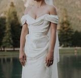 Niulatu Sheath Off The Shoulder White Satin Long Prom Dresses Party Evening Dress HZ1110