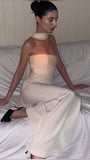 Niulatu Sheath Strapless White Satin Long Prom Dresses Party Evening Dress HZ1110