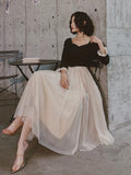 Niulatu A line Square Neckline Long Sleeves Black Prom Dresses Party Evening Dress HZ1110
