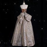 Niulatu Ball Gown Strapless Long Shiny Satin Prom Dresses Party Evening Dress HZ1110