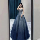 Niulatu Ball Gown Spaghetti Straps Navy Blue Long Prom Dresses Party Evening Dress HZ1110
