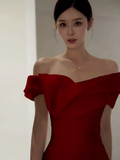 Niulatu Mermaid Off The Shoulder Satin Long Burgundy Prom Dress HZ1110