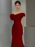 Niulatu Mermaid Off The Shoulder Satin Long Burgundy Prom Dress HZ1110