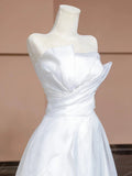 Niulatu A Line Strapless White Long Wedding Dresses With Ruffles HZ1110