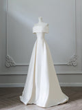 Niulatu A Line Off The Shoulder White Satin Bridal Dress Wedding dress With Ruffles HZ1110