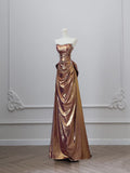 Niulatu Mermaid Strapless Sequin Brown Long Prom Dresses S3807