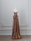 Niulatu Mermaid Strapless Sequin Brown Long Prom Dresses S3807
