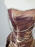 Niulatu Mermaid Strapless Sequin Brown Long Prom Dresses S3807