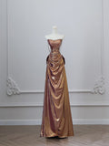 Niulatu Mermaid Strapless Sequin Brown Long Prom Dresses S3807