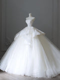 Niulatu Ball Gown Strapless White Sleeveless Lace Satin Wedding Dresses With Ruffles HZ1110