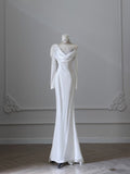 Niulatu Mermaid High Neckline White Satin Sequin Appliques Wedding Dresses HZ1110