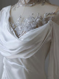 Niulatu Mermaid High Neckline White Satin Sequin Appliques Wedding Dresses HZ1110