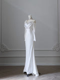 Niulatu Mermaid High Neck Sequin White Satin Wedding Dresses S3810