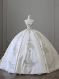 Niulatu Ball Gown Strapless White Lace Satin Long Wedding Dresses Brides Dress S3811