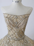 Niulatu Ball Gown Strapless Tulle Champagne Long Wedding Dresses Brides Dress S3812