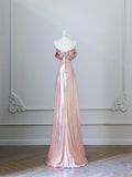 Niulatu A Line Off The Shoulder Sequin Pink Long Prom Dresses Evening Gowns SD3813