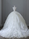 Niulatu Ball Gown Strapless Tulle White Long Wedding Dresses Brides Dress S3814