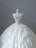 Niulatu Ball Gown Strapless Tulle White Long Wedding Dresses Brides Dress S3814