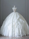 Niulatu Ball Gown Strapless Tulle White Long Wedding Dresses Brides Dress S3814