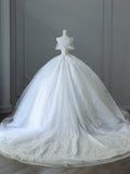 Niulatu Ball Gown Strapless Tulle White Long Off The Shoulder Wedding Dresses Brides Dress S3815