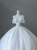 Niulatu Ball Gown Strapless Tulle White Long Off The Shoulder Wedding Dresses Brides Dress S3815