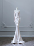 Niulatu Mermaid Strapless Long Wedding Dresses With Sleeves Brides Dress S3816