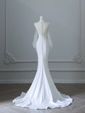 Niulatu Mermaid Scoop Long Sleeves Lace Wedding Dresses White Brides Dress S3819