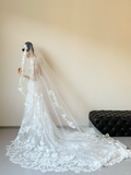 Niulatu White Mermaid Tulle Lace Applique With Veil Long Wedding Dresses HZ1110