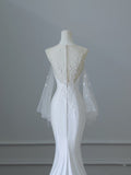 Niulatu Mermaid Scoop Long Sleeves Lace Wedding Dresses White Brides Dress S3819