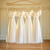 Niulatu Champagne A Line Tulle Long Bridesmaid Dress HZ1110