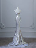 Niulatu Mermaid Spaghetti Straps Silver Sequin Long Prom Dresses S3820