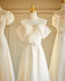 Niulatu Champagne A Line Tulle Long Bridesmaid Dress HZ1110