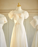 Niulatu Champagne A Line Tulle Long Bridesmaid Dress HZ1110