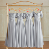 Niulatu A Line Silver Gray Satin Long Bridesmaid Dress HZ1110