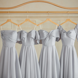 Niulatu A Line Silver Gray Satin Long Bridesmaid Dress HZ1110