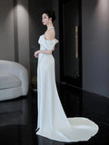 Niulatu Mermaid Off The Shoulder White Long Wedding Dresses With Short Sleeves Brides Dress S3822