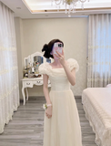 Niulatu A Line Off The Shoulder Ivory Chiffon Long Bridesmaid Dress HZ1110