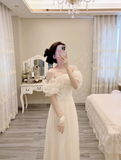 Niulatu A Line Off The Shoulder Ivory Chiffon Long Bridesmaid Dress HZ1110